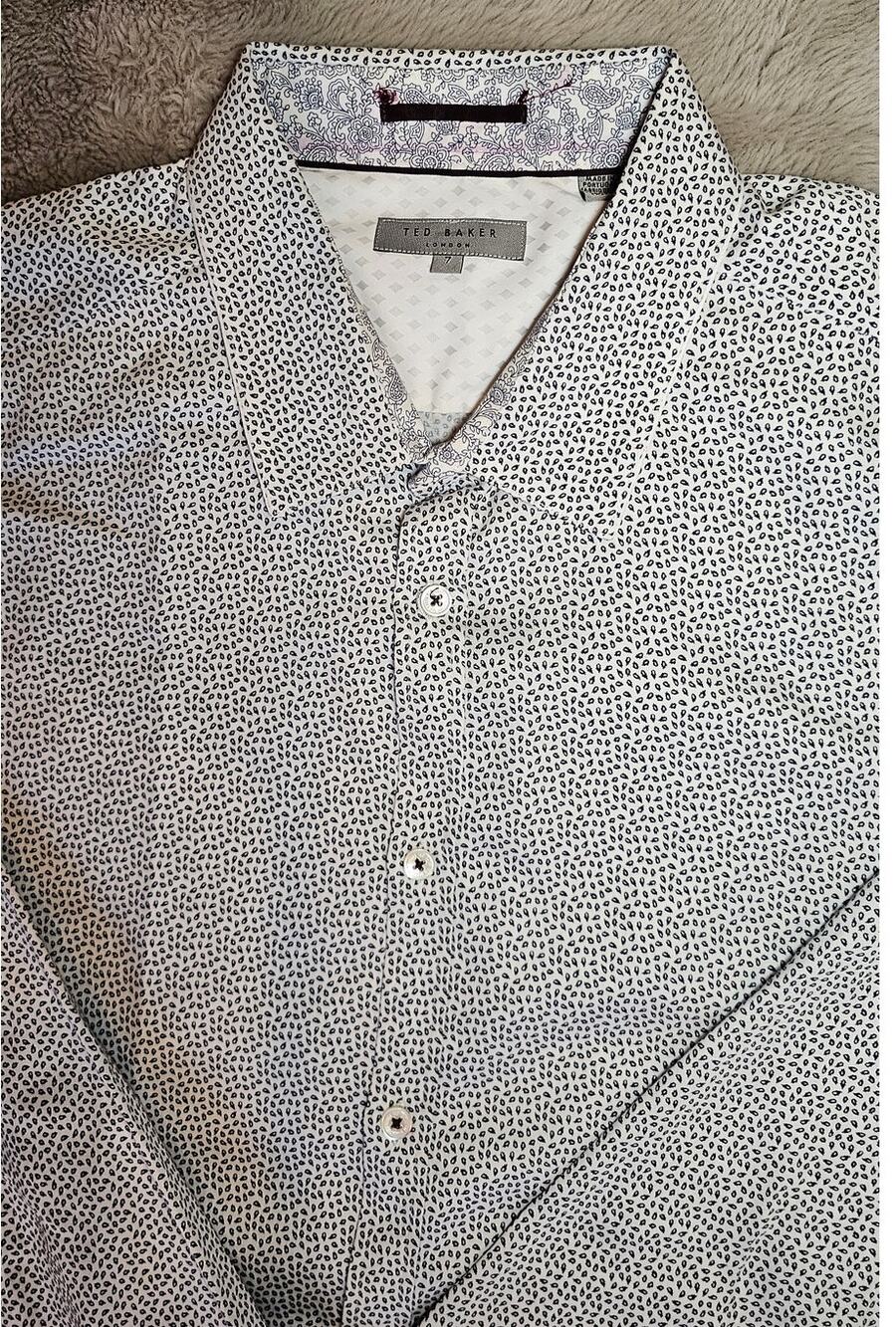 Ted Baker London Men’s Geometric Print Button Down Shirt Blue White Size 7